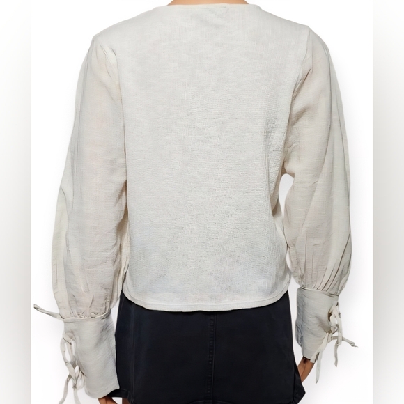 Zara Cream Blouse with Tie Sleeves - Picture 7 of 7
